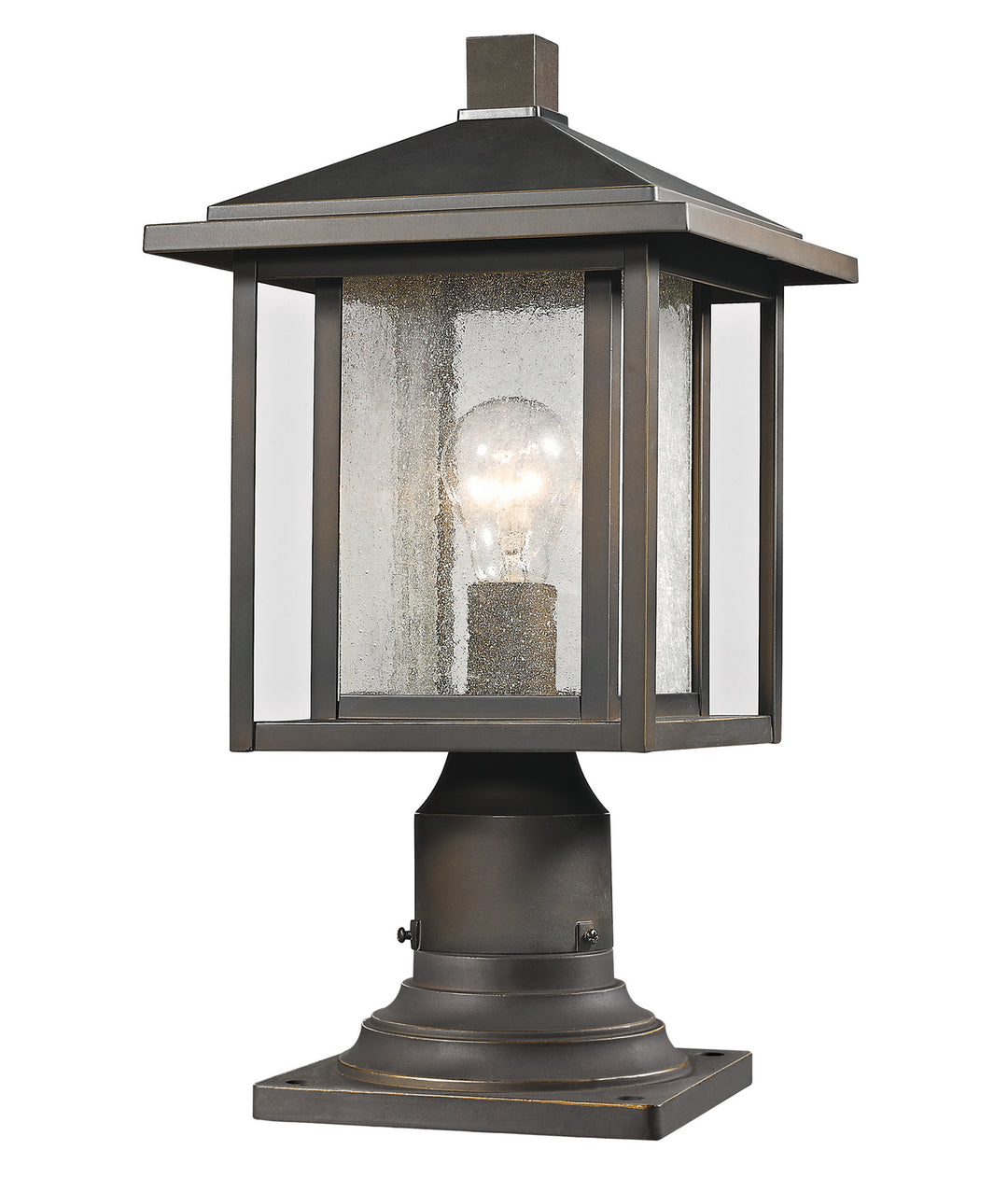 Aspen One Light Outdoor Pier Mounted Fixture in Oil Rubbed Bronze - available from The Lighting Shoppe, trusted by Canadian homeowners