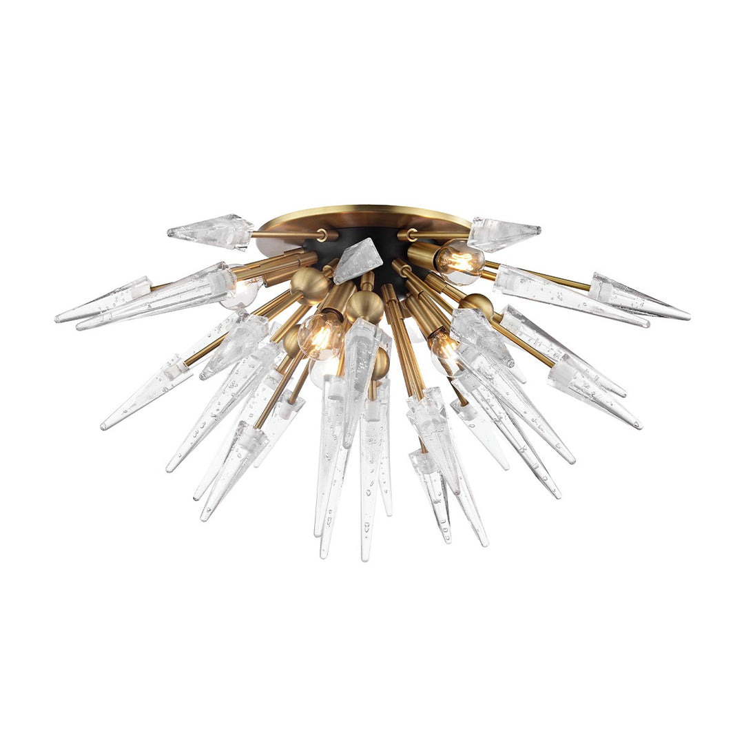 Sparta Six Light Semi Flush Mount in Aged Brass - available from The Lighting Shoppe, trusted by Canadian homeowners