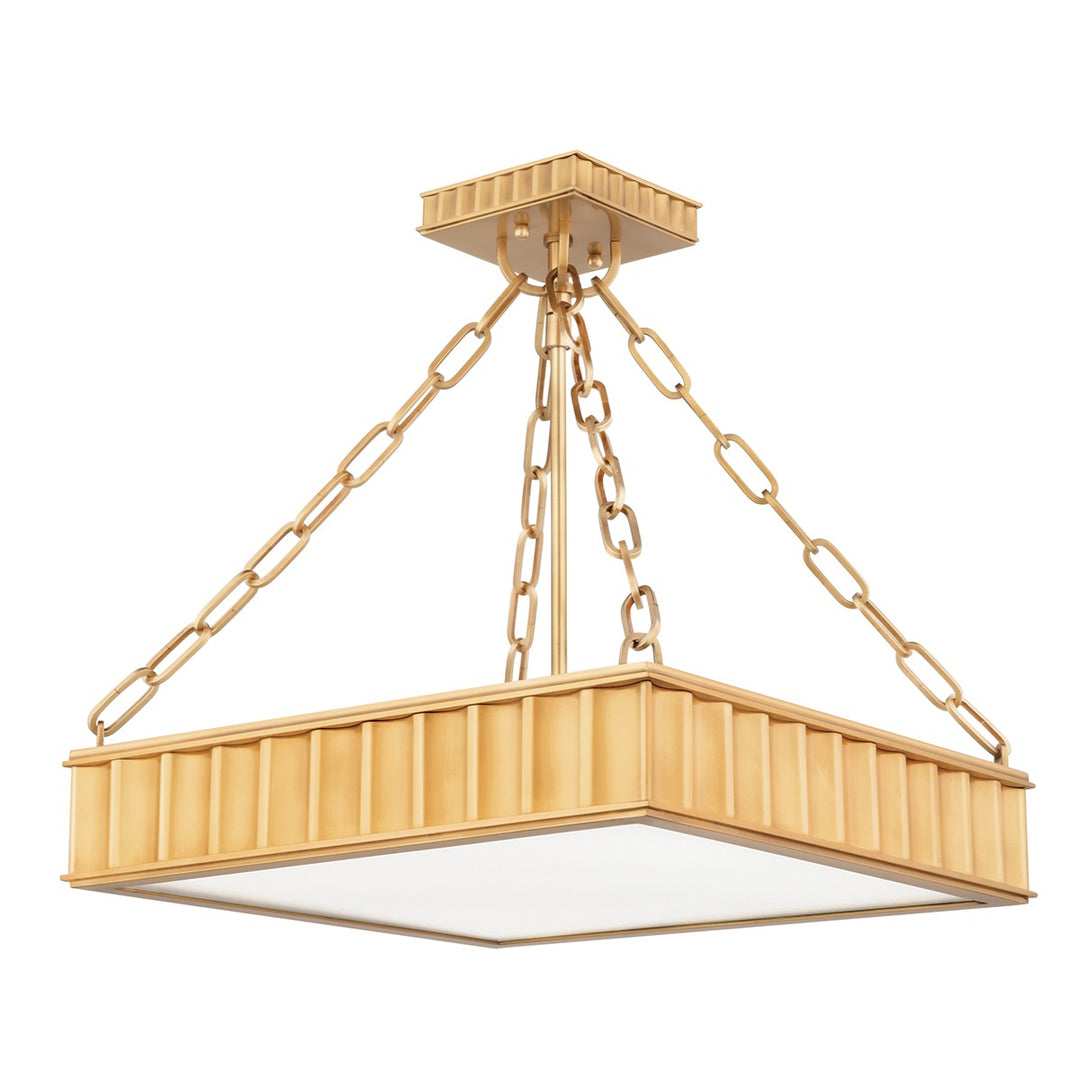 Middlebury Three Light Semi Flush Mount in Aged Brass - available from The Lighting Shoppe, trusted by Canadian homeowners