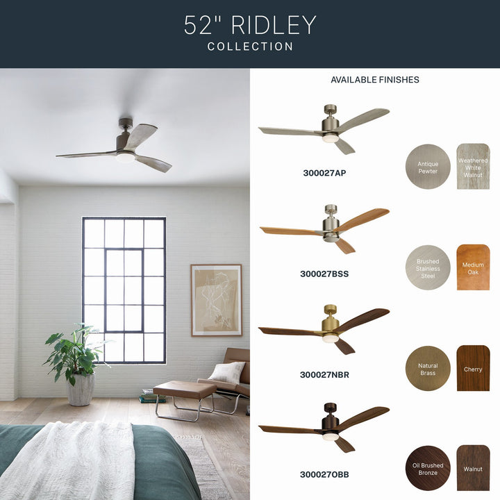 Kichler Canada - 300027NBR - 52"Ceiling Fan - Ridley II - Natural Brass