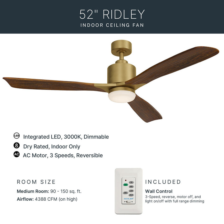 Kichler Canada - 300027NBR - 52"Ceiling Fan - Ridley II - Natural Brass