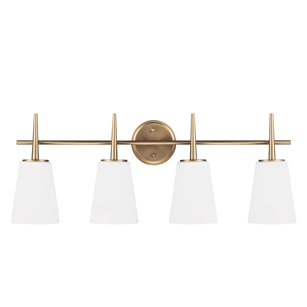 Driscoll Four Light Wall / Bath in Satin Brass - available from The Lighting Shoppe, trusted by Canadian homeowners