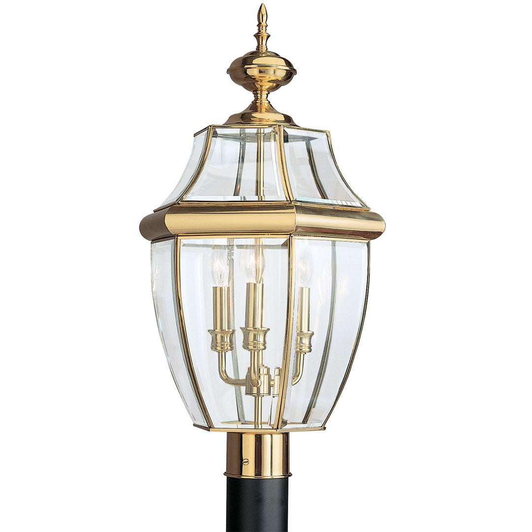 Lancaster Three Light Outdoor Post Lantern in Polished Brass - available from The Lighting Shoppe, trusted by Canadian homeowners