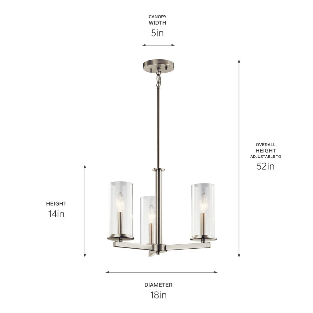 Kichler Canada - 43997NI - Three Light Chandelier/Semi Flush - Crosby - Brushed Nickel