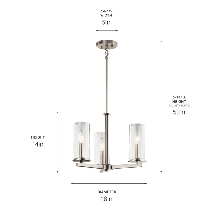 Kichler Canada - 43997NI - Three Light Chandelier/Semi Flush - Crosby - Brushed Nickel