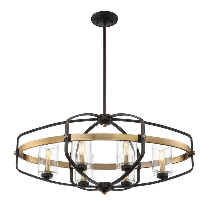 Kirkland Six Light Linear Chandelier in English Bronze and Warm Brass Savoy House