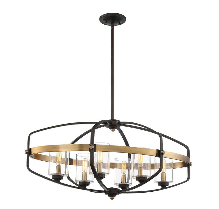 Kirkland Six Light Linear Chandelier in English Bronze and Warm Brass Savoy House