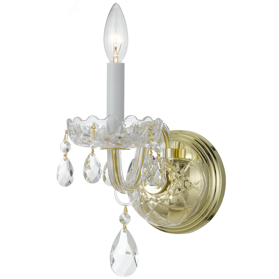 Traditional Crystal One Light Wall Sconce in Polished Brass - available from The Lighting Shoppe, trusted by Canadian homeowners