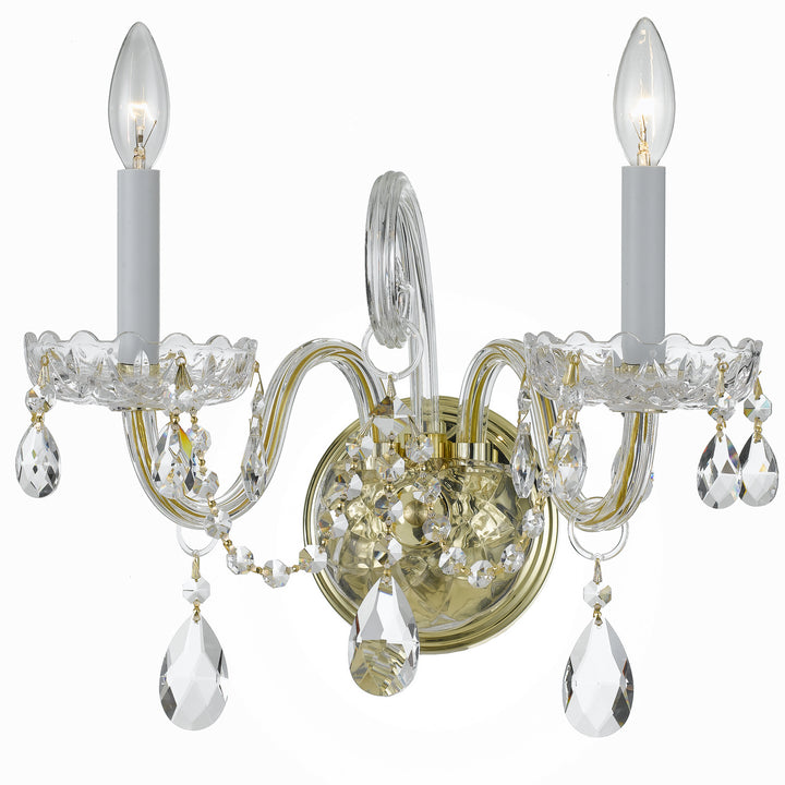 Traditional Crystal Two Light Wall Sconce in Polished Brass - available from The Lighting Shoppe, trusted by Canadian homeowners