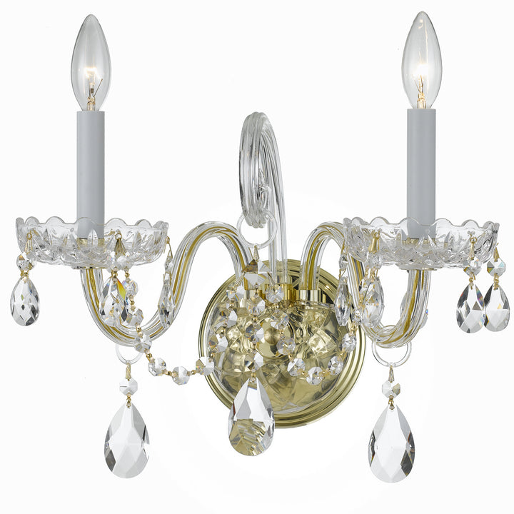 Traditional Crystal Two Light Wall Sconce in Polished Brass - available from The Lighting Shoppe, trusted by Canadian homeowners