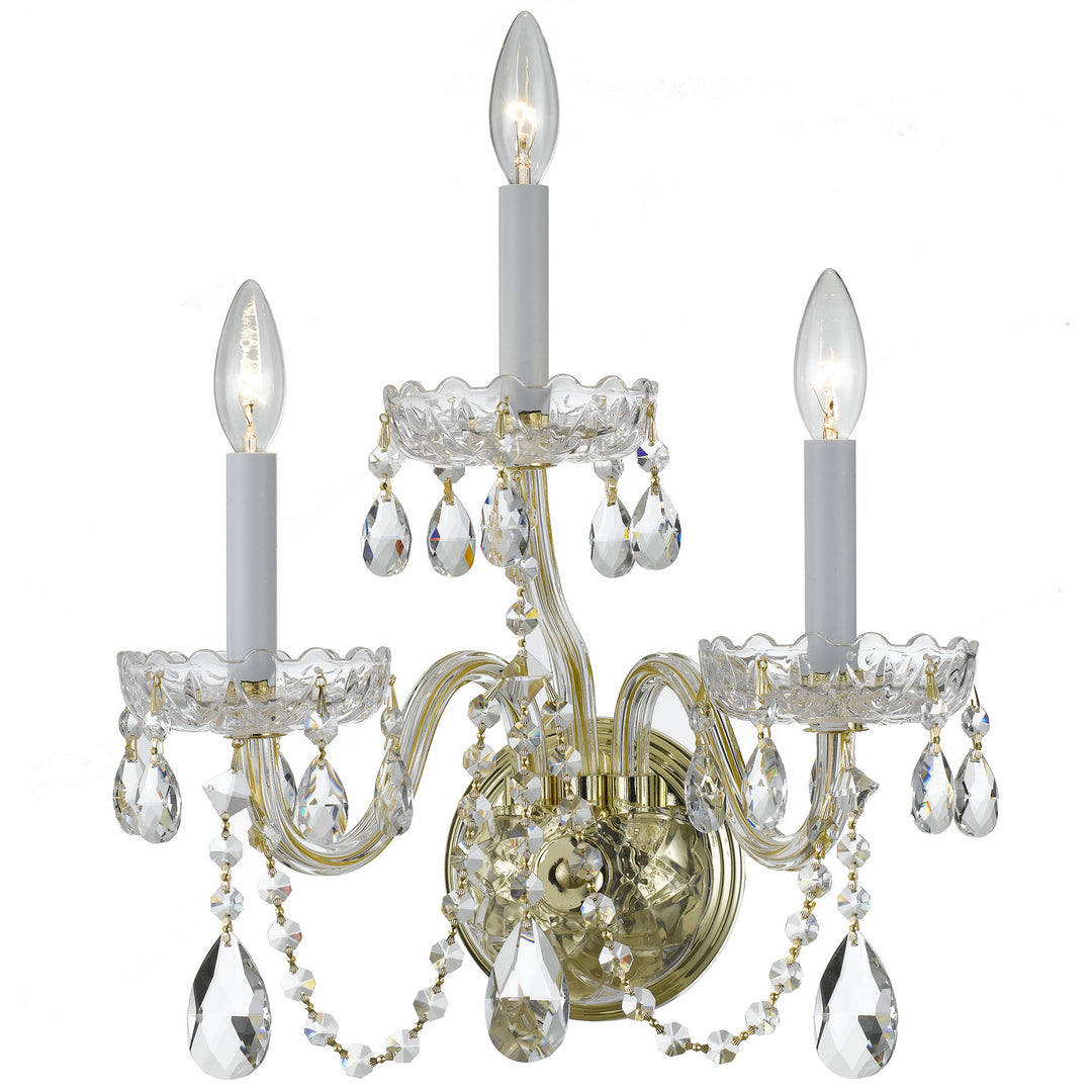 Traditional Crystal Three Light Wall Sconce in Polished Brass - available from The Lighting Shoppe, trusted by Canadian homeowners
