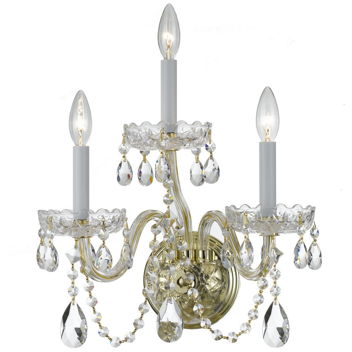 Traditional Crystal Three Light Wall Sconce in Polished Brass - available from The Lighting Shoppe, trusted by Canadian homeowners