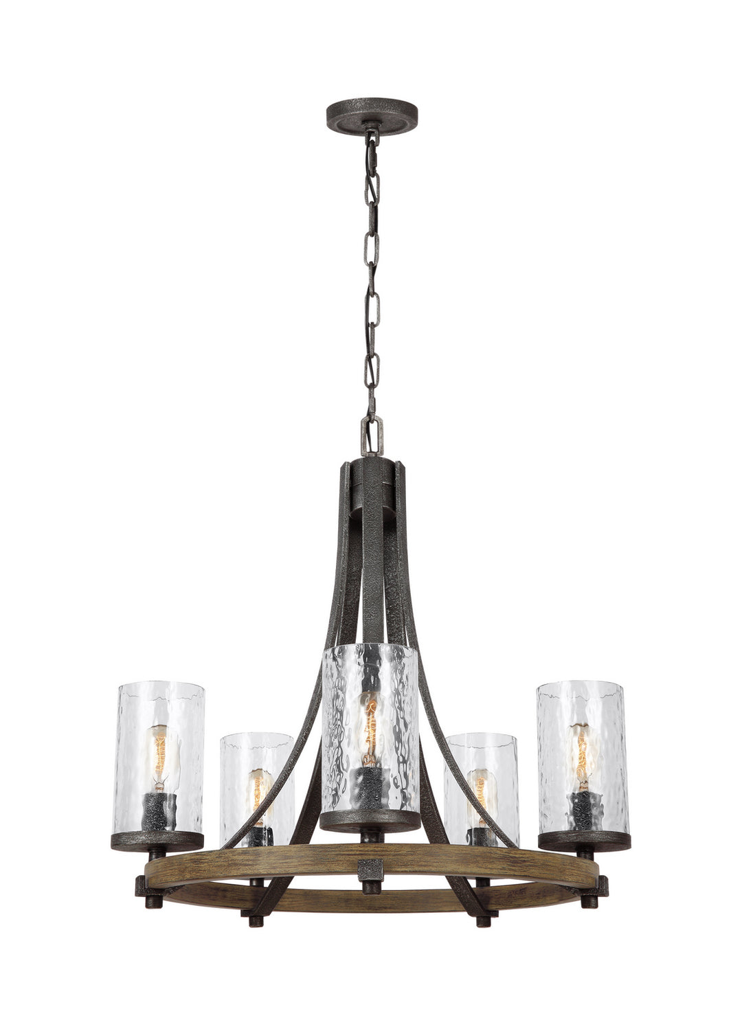 Angelo Five Light Chandelier in Distressed Weathered Oak / Slate Grey Metal - available from The Lighting Shoppe, trusted by Canadian homeowners