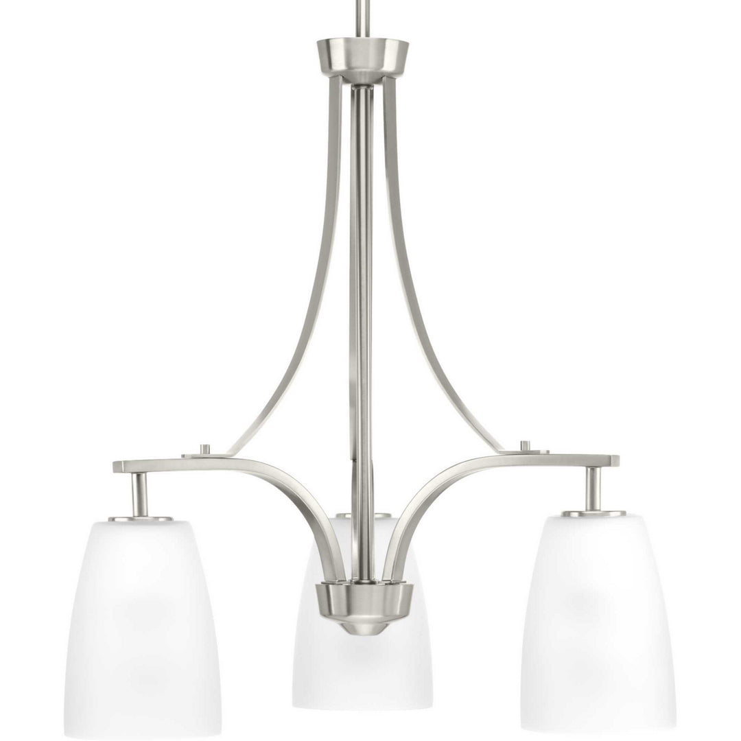 Leap Three Light Chandelier in Brushed Nickel - available from The Lighting Shoppe, trusted by Canadian homeowners