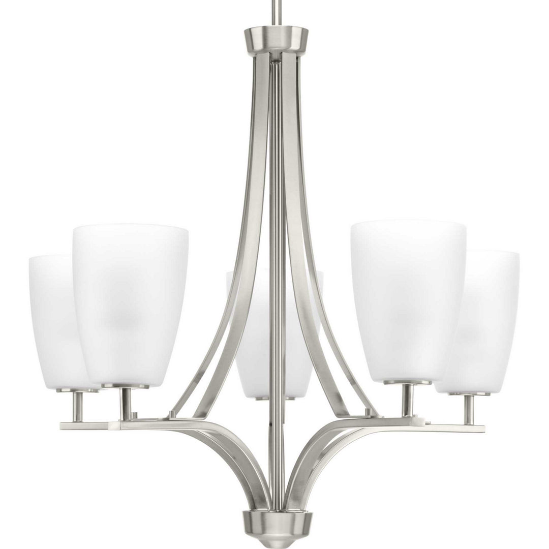 Leap Five Light Chandelier in Brushed Nickel - available from The Lighting Shoppe, trusted by Canadian homeowners