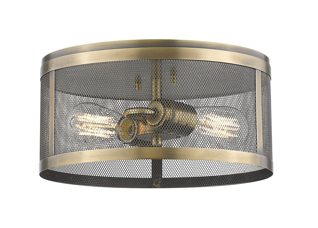 Meshsmith Two Light Flush Mount in Natural Brass - available from The Lighting Shoppe, trusted by Canadian homeowners