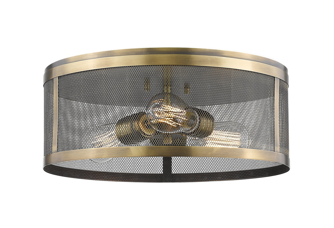 Meshsmith Three Light Flush Mount in Natural Brass - available from The Lighting Shoppe, trusted by Canadian homeowners