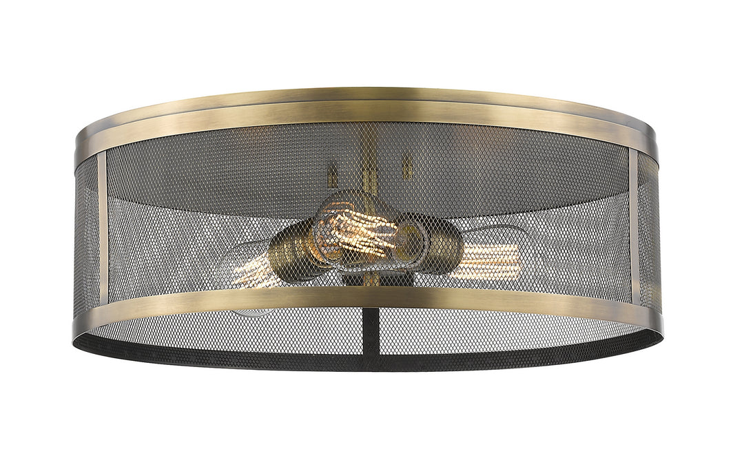 Meshsmith Three Light Flush Mount in Natural Brass - available from The Lighting Shoppe, trusted by Canadian homeowners