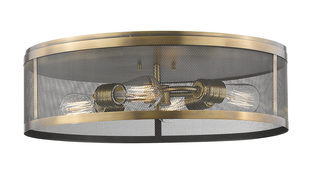 Meshsmith Four Light Flush Mount in Natural Brass - available from The Lighting Shoppe, trusted by Canadian homeowners