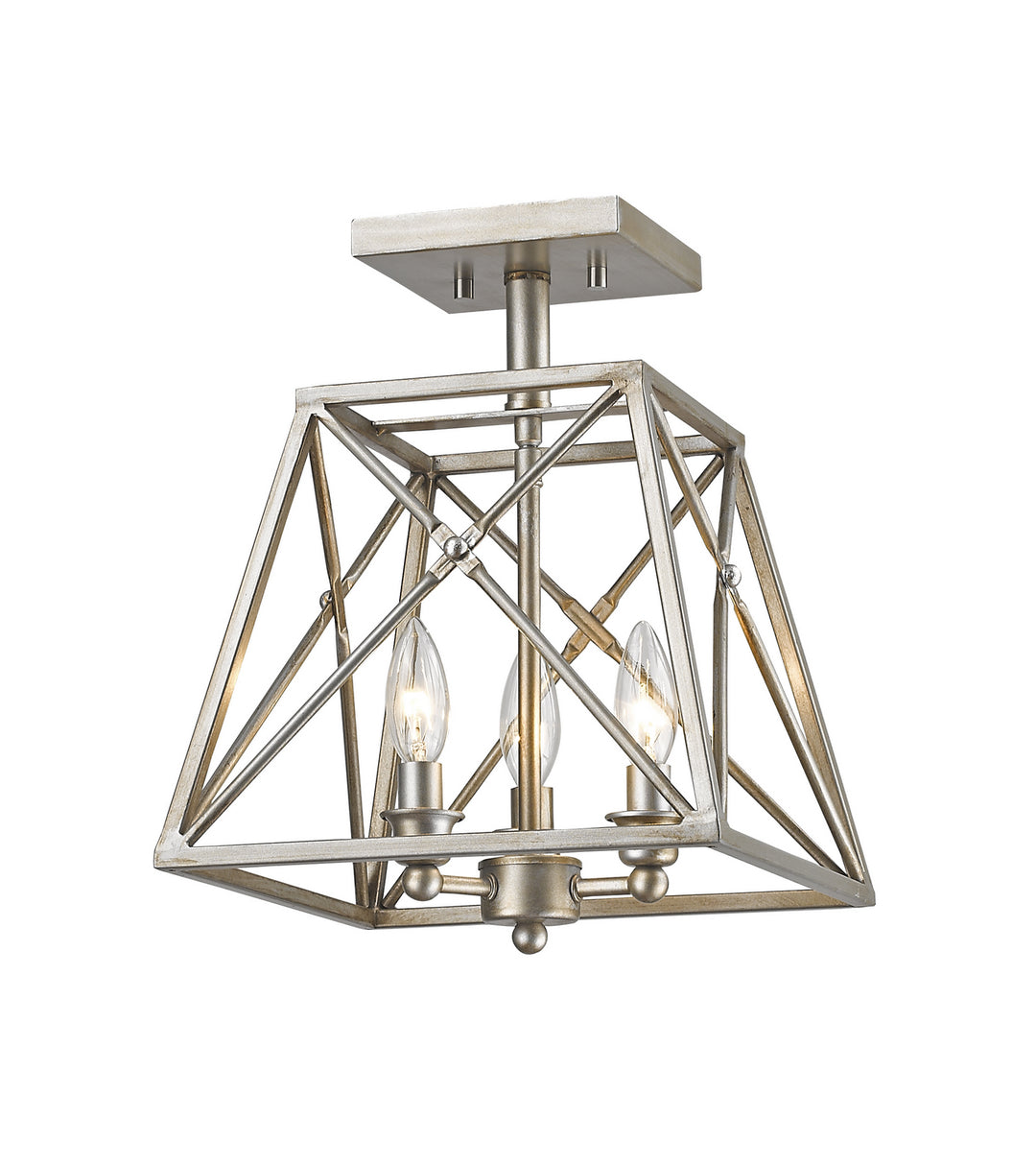Trestle Three Light Semi Flush Mount in Antique Silver - available from The Lighting Shoppe, trusted by Canadian homeowners