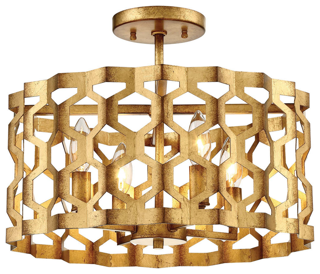 Coronade Four Light Semi Flush Mount (Convertible To Pendant) in Pandora Gold Leaf - available from The Lighting Shoppe, trusted by Canadian homeowners