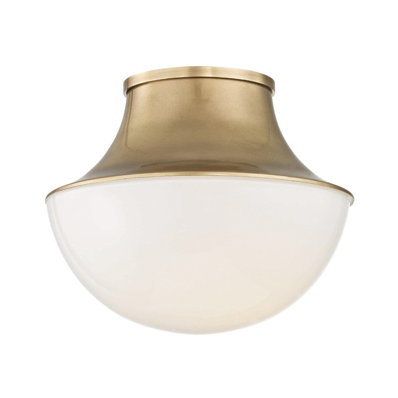 Lettie One Light Flush Mount in Aged Brass - available from The Lighting Shoppe, trusted by Canadian homeowners
