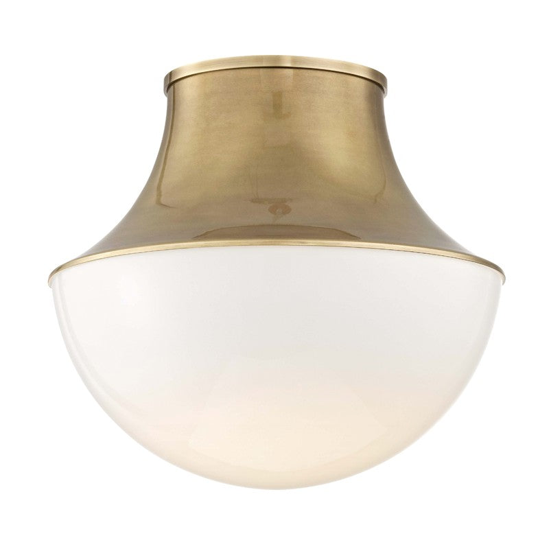 Lettie One Light Flush Mount in Aged Brass - available from The Lighting Shoppe, trusted by Canadian homeowners