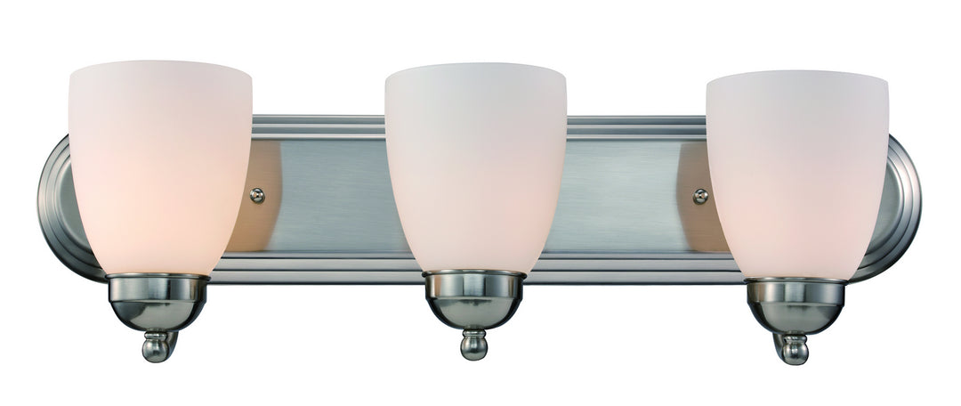 Clayton Three Light Vanity Bar in Brushed Nickel - available from The Lighting Shoppe, trusted by Canadian homeowners