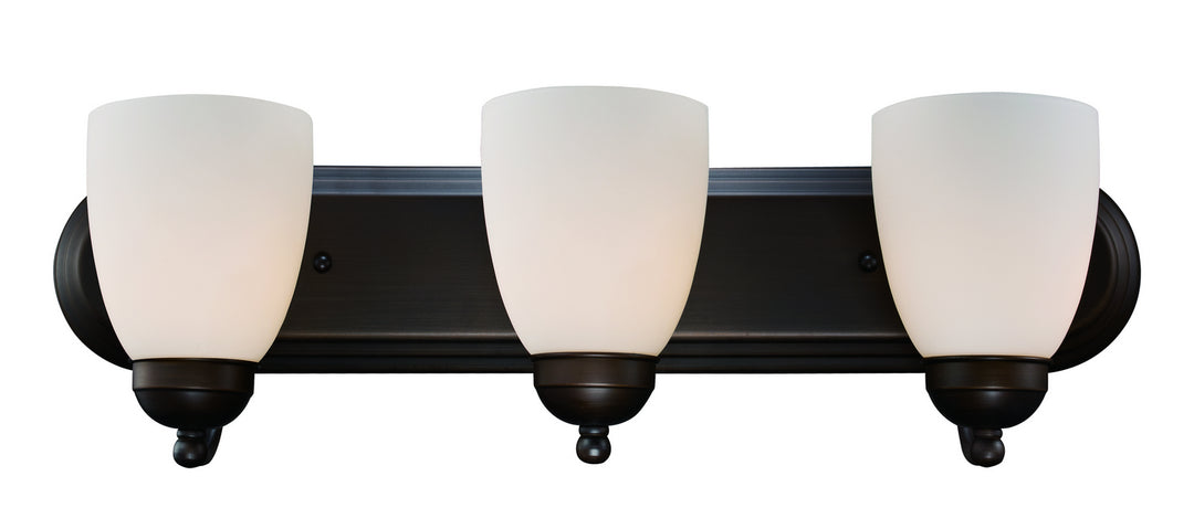 Clayton Three Light Vanity Bar in Rubbed Oil Bronze - available from The Lighting Shoppe, trusted by Canadian homeowners