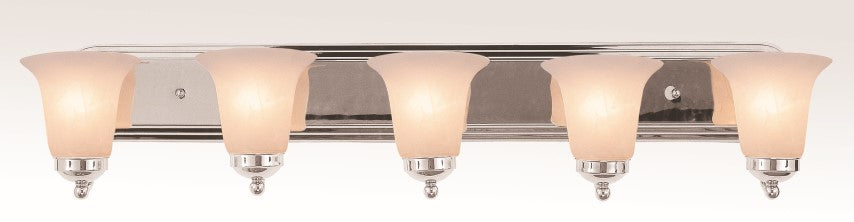 Rusty Five Light Vanity Bar in Polished Chrome - available from The Lighting Shoppe, trusted by Canadian homeowners