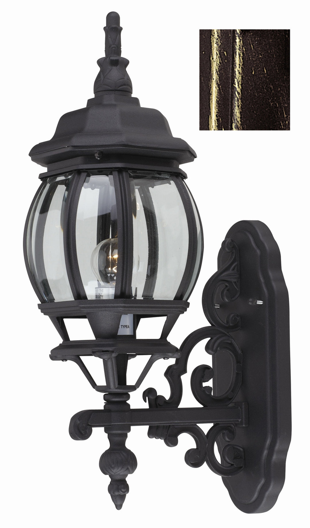 Francisco One Light Wall Lantern in Black Gold - available from The Lighting Shoppe, trusted by Canadian homeowners
