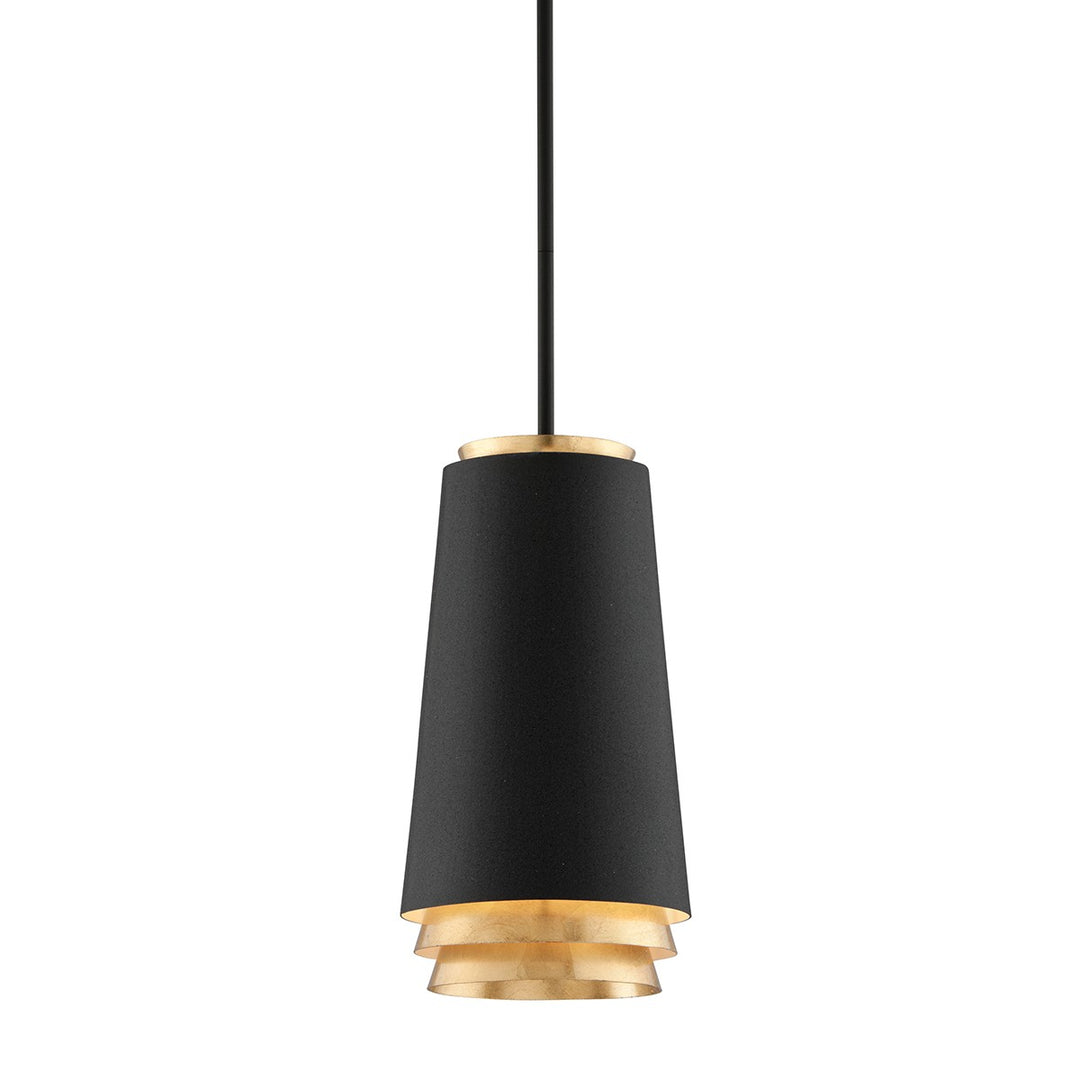 Fahrenheit One Light Pendant in Textured Black W-Gold Leaf - available from The Lighting Shoppe, trusted by Canadian homeowners