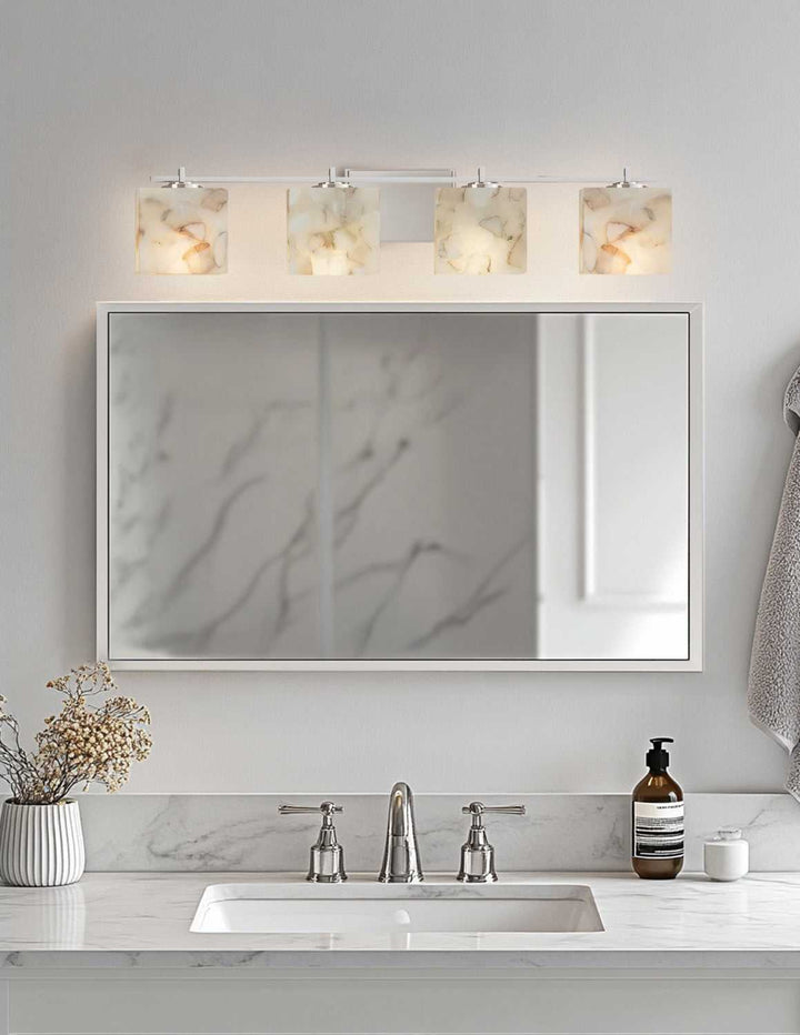 Alabaster Rocks Four Light Bath Bar in Brushed Nickel Justice Designs