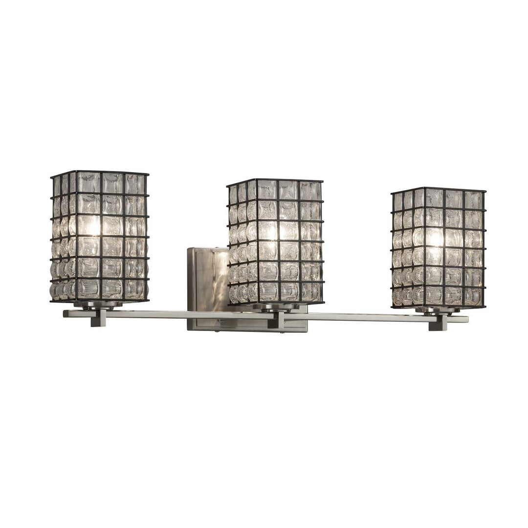 Wire Glass Three Light Bath Bar in Brushed Nickel Justice Designs