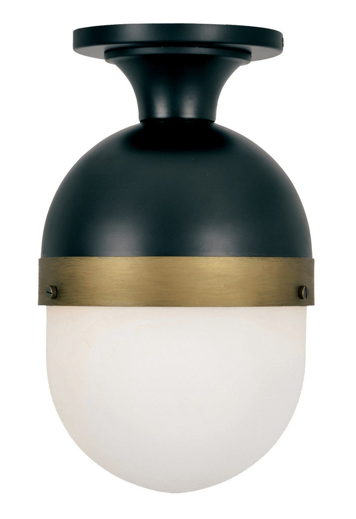 Capsule One Light Outdoor Semi Flush Mount in Matte Black + Textured Gold - available from The Lighting Shoppe, trusted by Canadian homeowners
