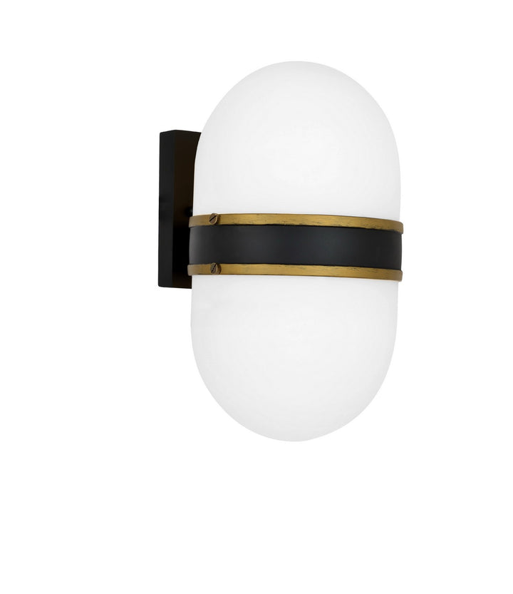 Capsule One Light Outdoor Wall Sconce in Matte Black + Textured Gold - available from The Lighting Shoppe, trusted by Canadian homeowners