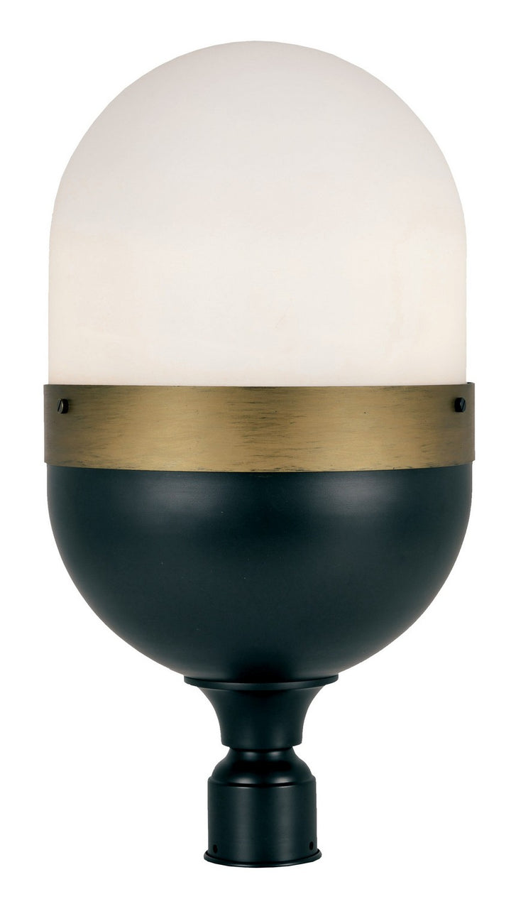 Capsule Three Light Outdoor Post Mount in Matte Black + Textured Gold - available from The Lighting Shoppe, trusted by Canadian homeowners