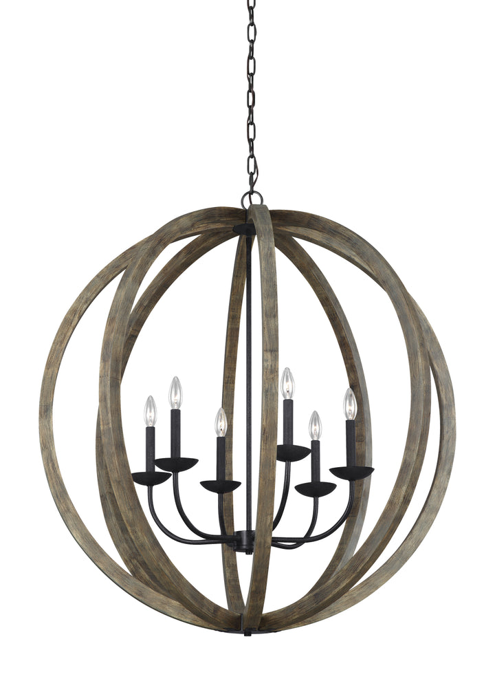 Visual Comfort Studio Canada - F3186/6WOW/AF - Six Light Pendant - Allier - Weathered Oak Wood / Antique Forged Iron