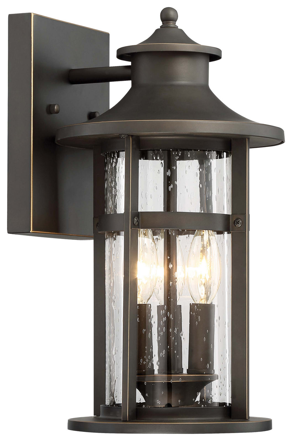 Highland Ridge Three Light Outdoor Wall Lamp in Oil Rubbed Bronze w/Gold Highlights - available from The Lighting Shoppe, trusted by Canadian homeowners