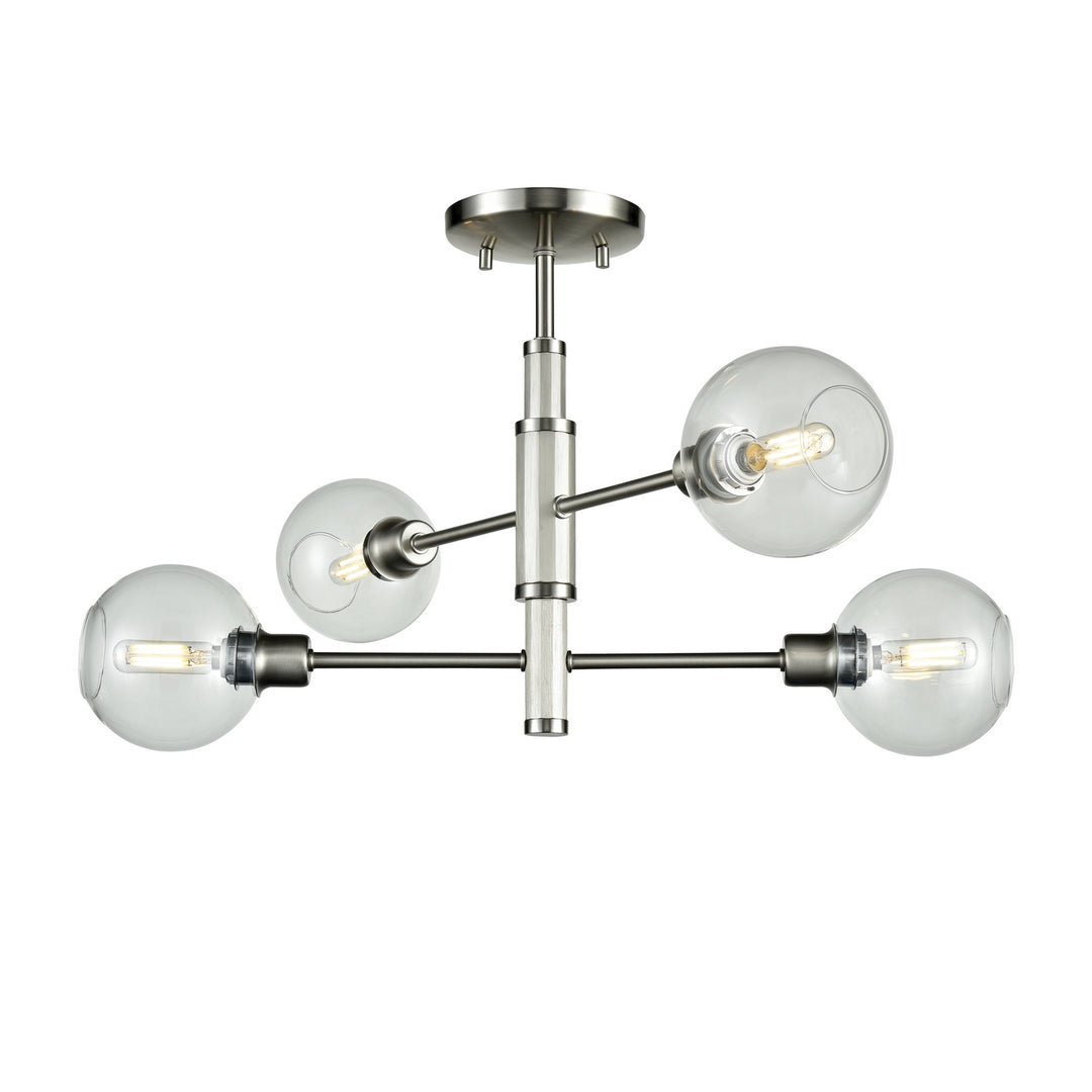 Ocean Drive Four Light Semi-Flush Mount in Satin Nickel And Chrome With Clear Glass - available from The Lighting Shoppe, trusted by Canadian homeowners