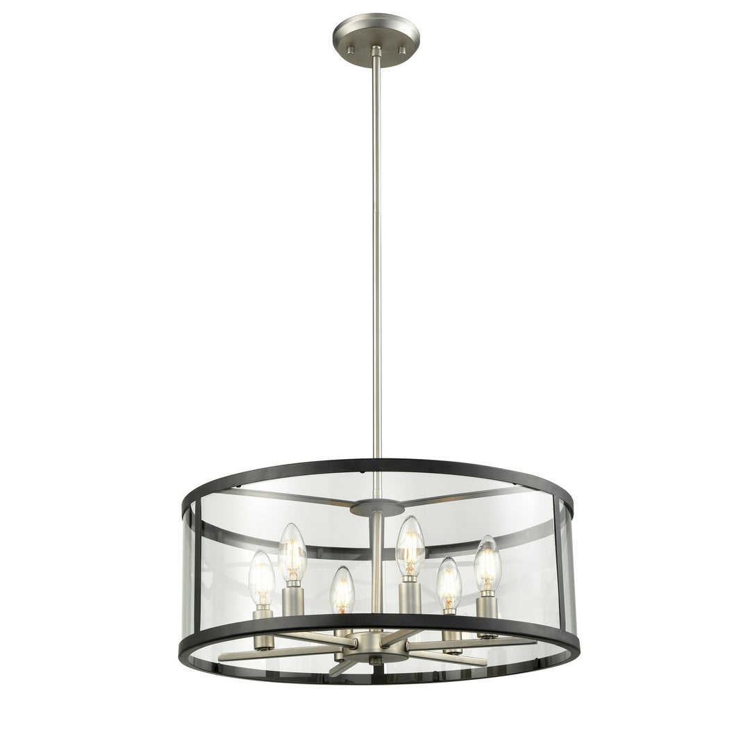 Downtown Six Light Pendant in Buffed Nickel And Graphite With Clear Glass - available from The Lighting Shoppe, trusted by Canadian homeowners