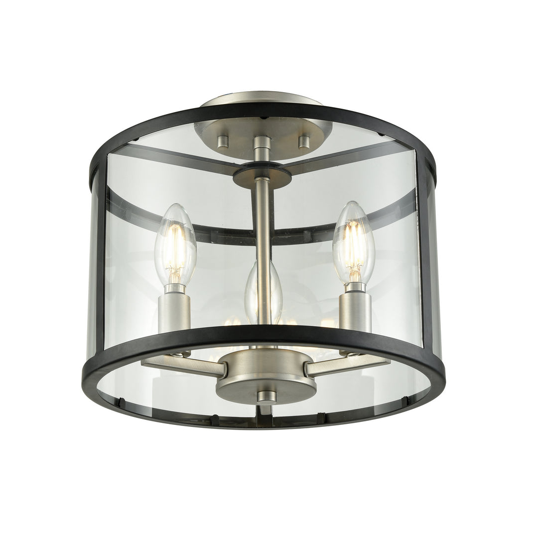Downtown Three Light Semi-Flush Mount in Buffed Nickel And Graphite With Clear Glass - available from The Lighting Shoppe, trusted by Canadian homeowners