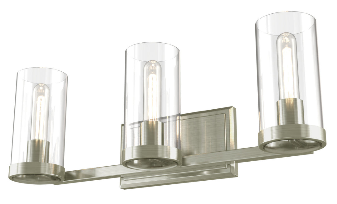 Erin Three Light Vanity in Buffed Nickel With Clear Glass - available from The Lighting Shoppe, trusted by Canadian homeowners