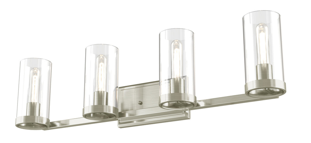Erin Four Light Vanity in Buffed Nickel With Clear Glass - available from The Lighting Shoppe, trusted by Canadian homeowners