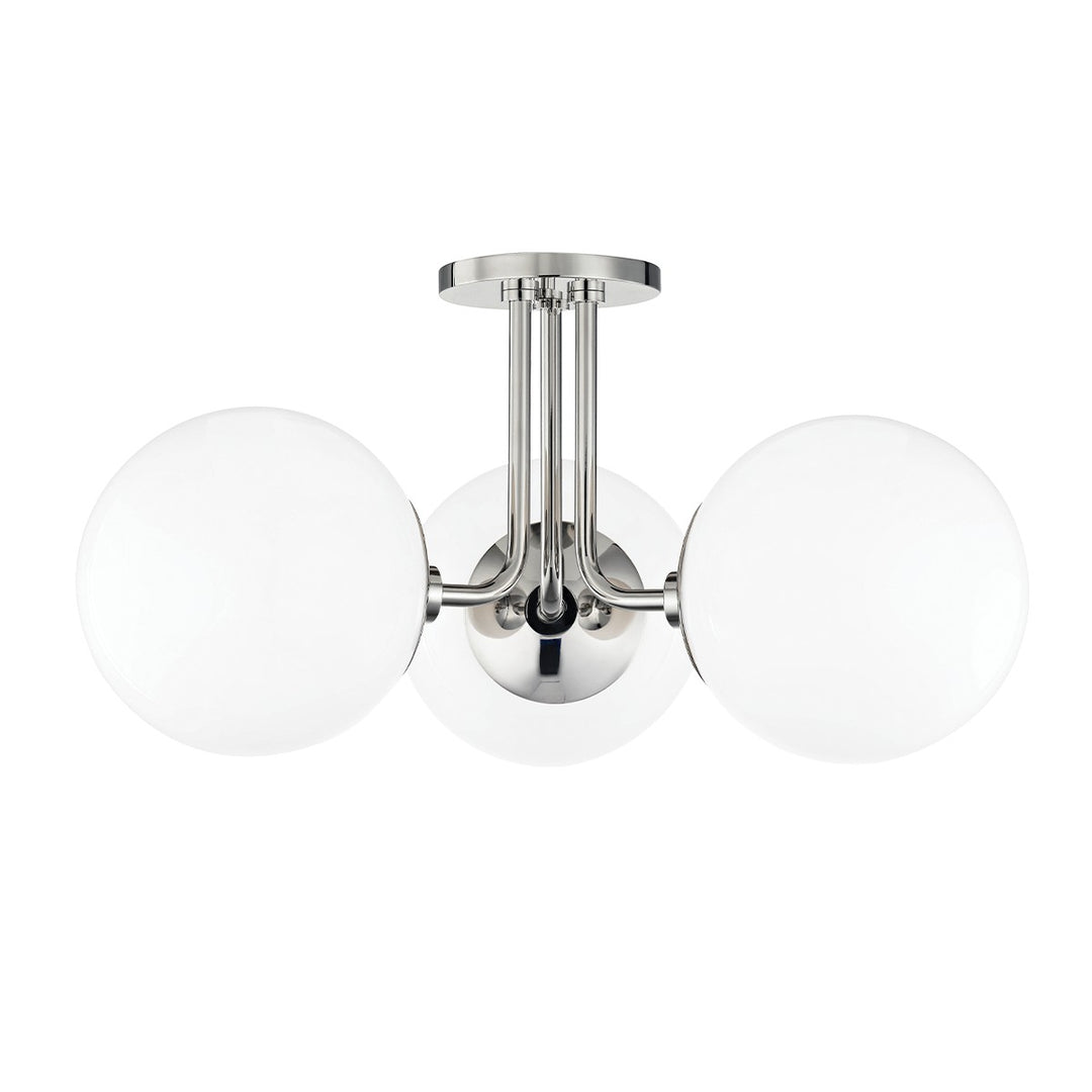 Stella Three Light Semi Flush Mount in Polished Nickel - available from The Lighting Shoppe, trusted by Canadian homeowners