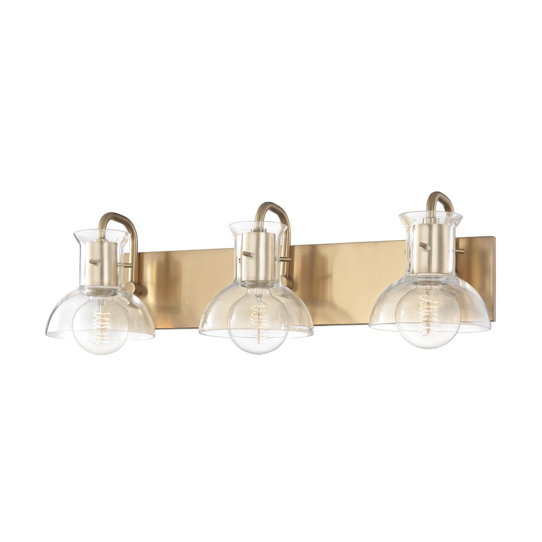 Riley Three Light Bath and Vanity in Aged Brass - available from The Lighting Shoppe, trusted by Canadian homeowners