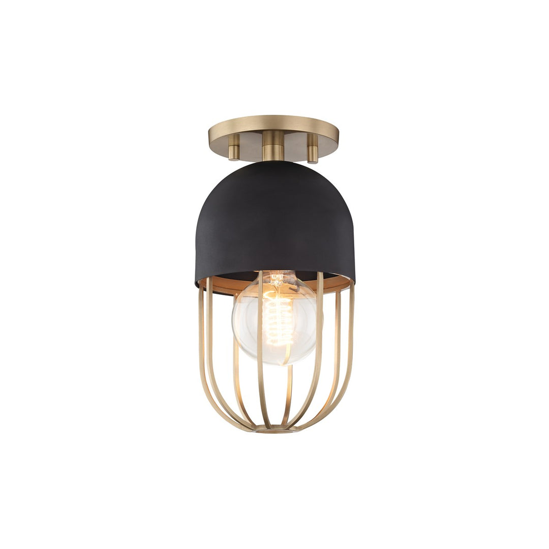 Haley One Light Semi Flush Mount in Aged Brass/Black - available from The Lighting Shoppe, trusted by Canadian homeowners