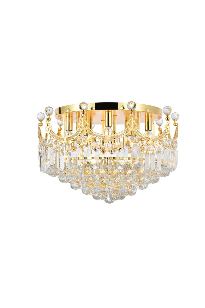 Corona Nine Light Flush Mount in Gold - available from The Lighting Shoppe, trusted by Canadian homeowners