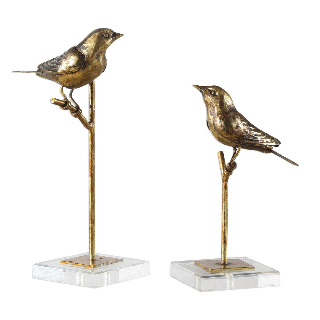 Passerines Sculpture, Set/2 in Antiqued Gold Leaf - available from The Lighting Shoppe, trusted by Canadian homeowners