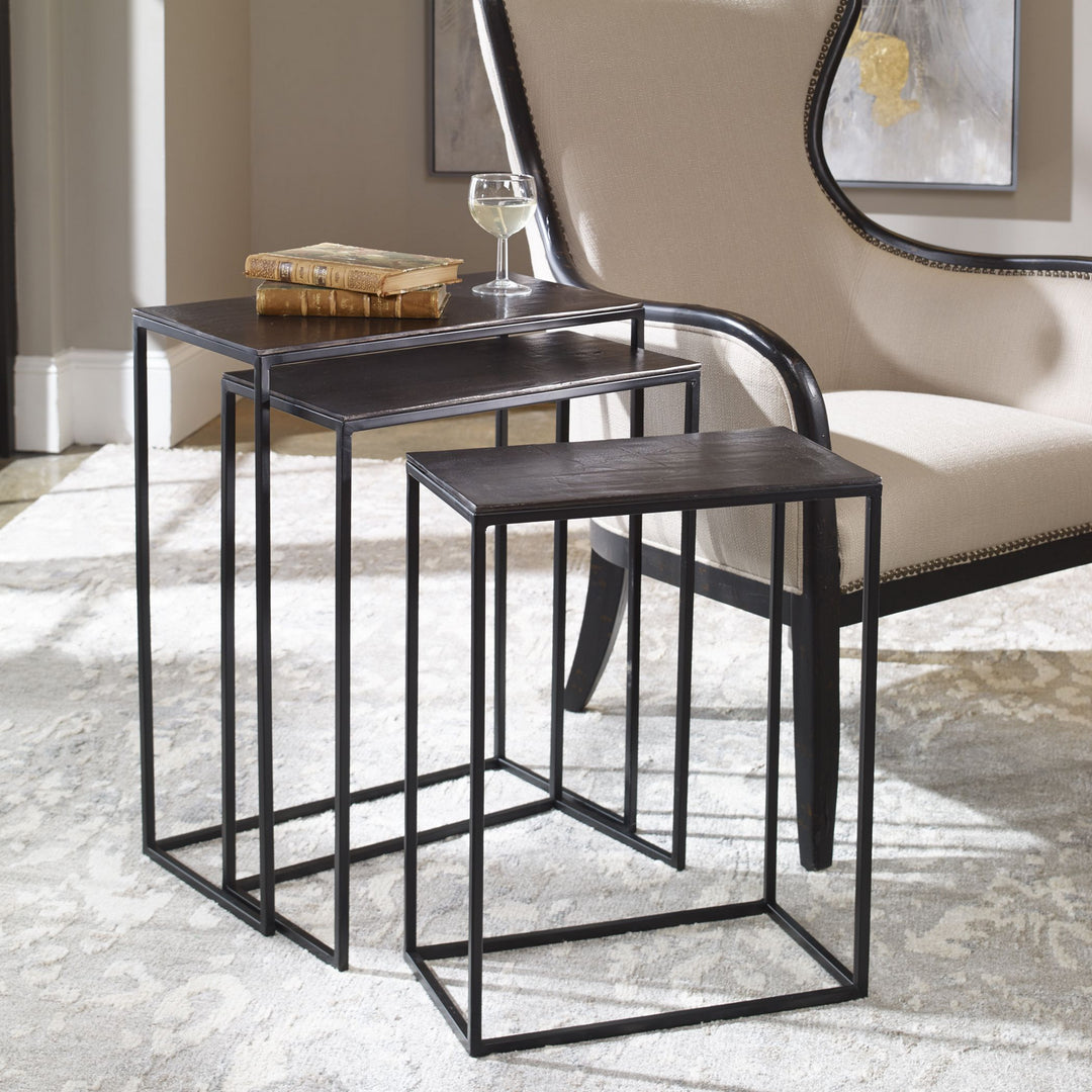 Coreene Nesting Tables, Set/3 in Antique Bronze - available from The Lighting Shoppe, trusted by Canadian homeowners
